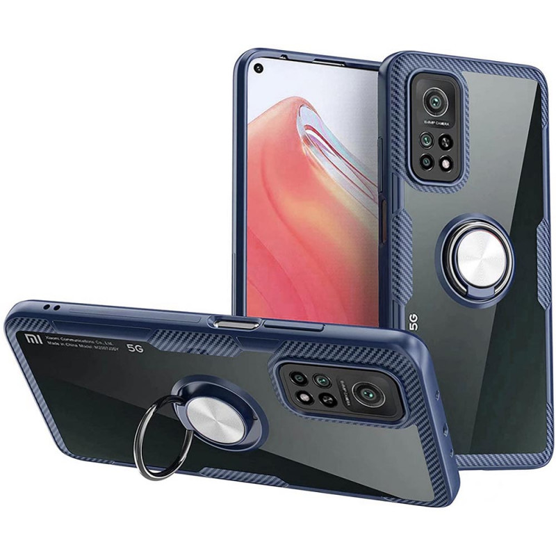 TPU+PC чехол Deen CrystalRing for Magnet (opp) для Xiaomi Mi 10T / Mi 10T Pro (Бесцветный / Темно-синий)