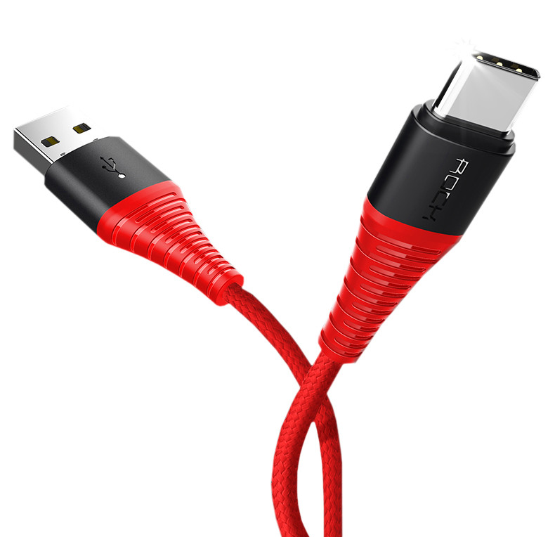 Кабель ROCK Hi-Tensile USB to Type-C (3A Charge & Sync round Cable) 250mm (Красный / Red)