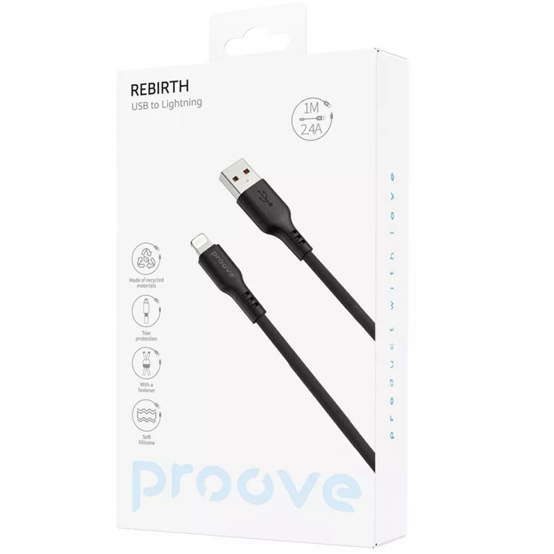 Фото Дата кабель Proove Rebirth USB to Lightning 2.4A (1m) (Black) в магазине vchehle.ua