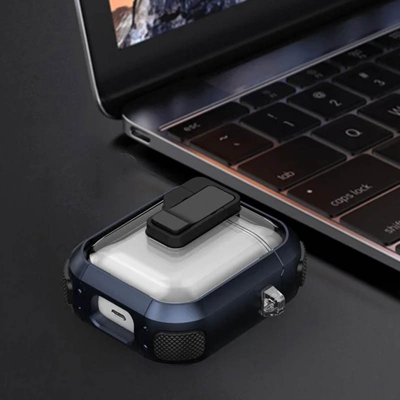 Заказать Футляр противоударный Locking Button для наушников Airpods 1/2 (Blue) на vchehle.ua