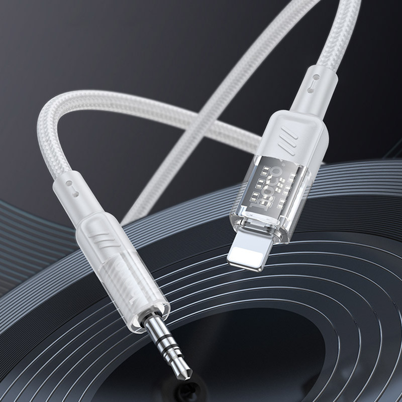 Купити Аудіо кабель Aux Hoco UPA27 Spirit transparent (Lightning to AUX 3.5mm) (1.2m) (Gray) на vchehle.ua