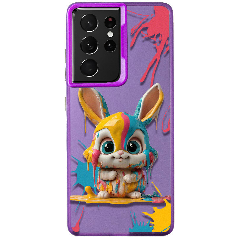 TPU+PC чехол TakiTaki Graffiti magic glow для Samsung Galaxy S21 Ultra (Funny bunny / Purple)