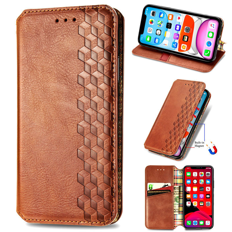 Фото Шкіряний чохол-книжка GETMAN Cubic (PU) на Xiaomi Redmi Note 10 Pro / 10 Pro Max (Коричневий) в маназині vchehle.ua