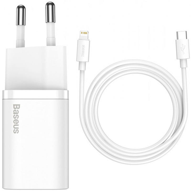 МЗП Baseus Super Si Quick Charger 20W (1USB-C) + кабель Type-C to Lightning (TZCCSUP-B) (Білий)