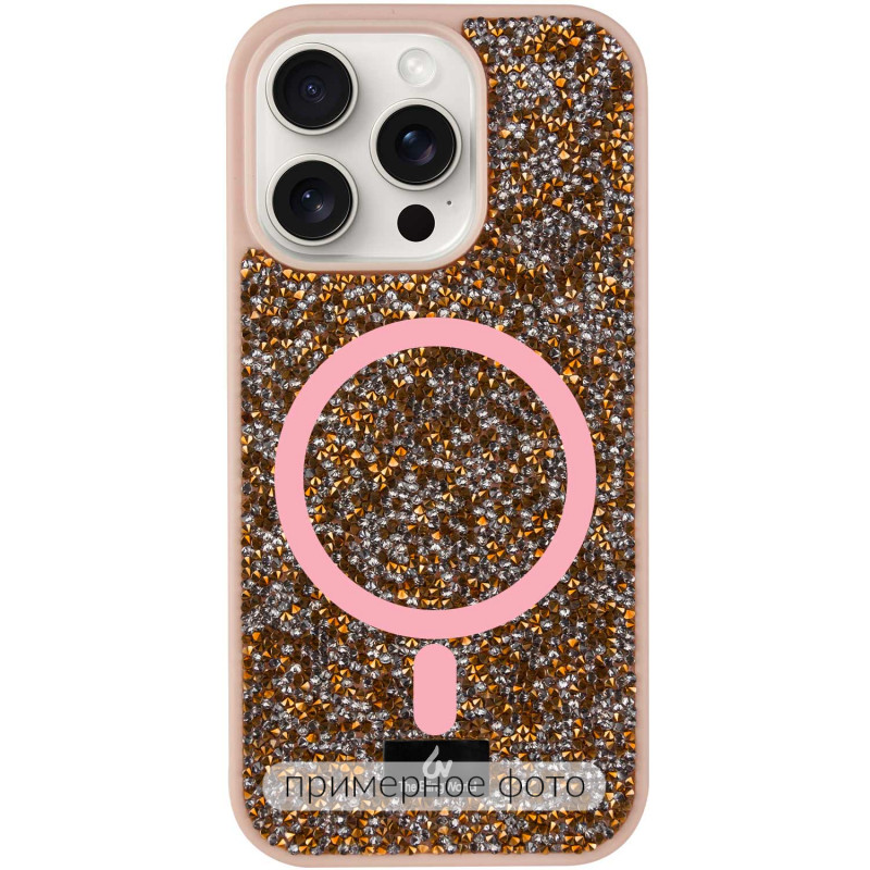 TPU чохол Bling World Rock Diamond with Magnetic Safe на Apple iPhone 16 (6.1") (Rose Gold)