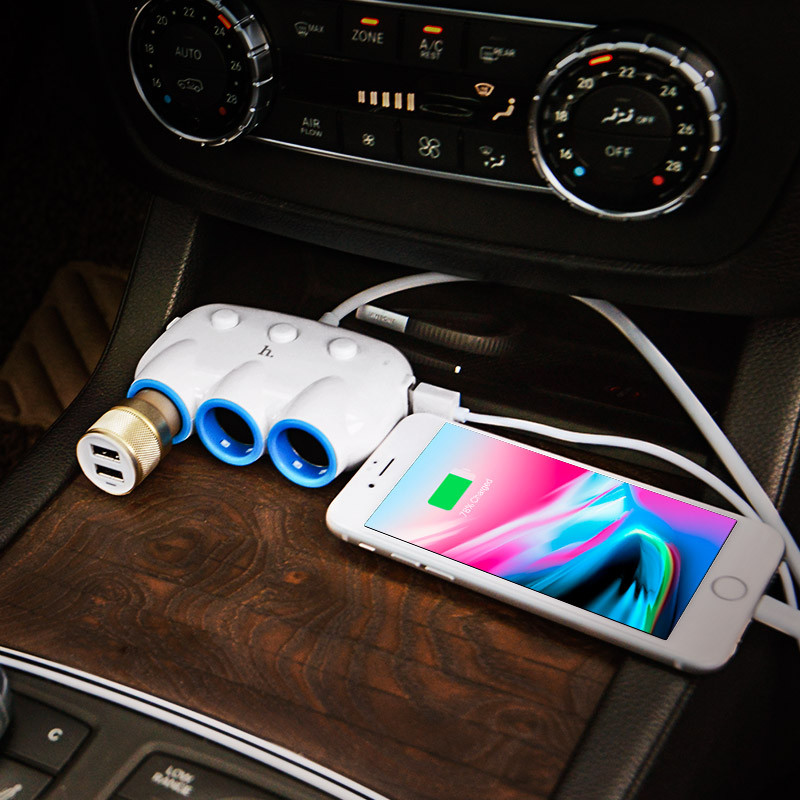 АЗУ с разветвителем прикуривателя Hoco C1 (3 порта+2USB/3.1A) (White) в магазине vchehle.ua