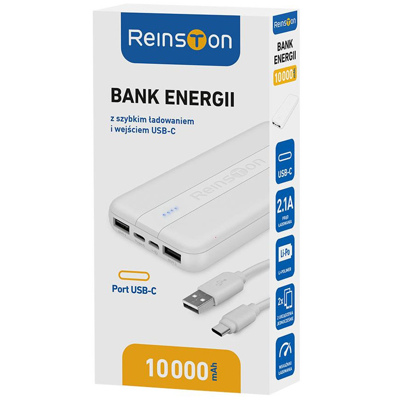 Портативний ЗП Power Bank Reinston EPB026 10000 mAh (Білий) в магазині vchehle.ua
