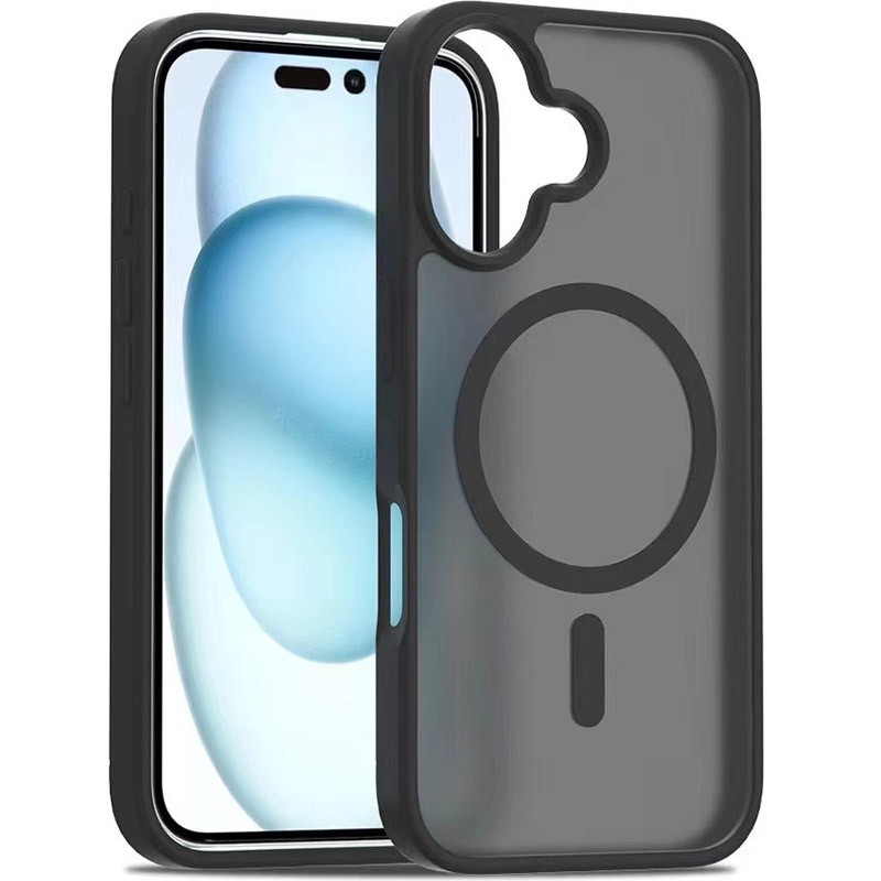 Фото TPU+PC чехол Metal Buttons with  Magnetic Safe Colorful для Apple iPhone 16 Plus (6.7") (Черный / Black) на vchehle.ua