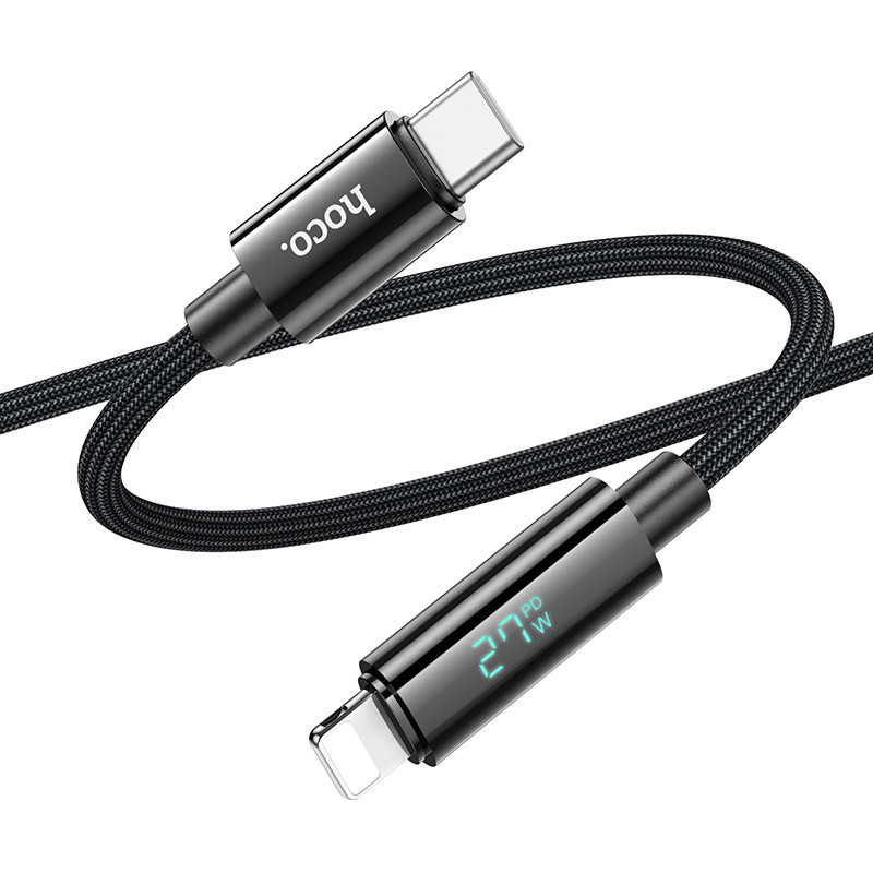 Фото Дата кабель Hoco U125 Benefit 27W Type-C to Lightning with display (1.2m) (Black) в маназині vchehle.ua