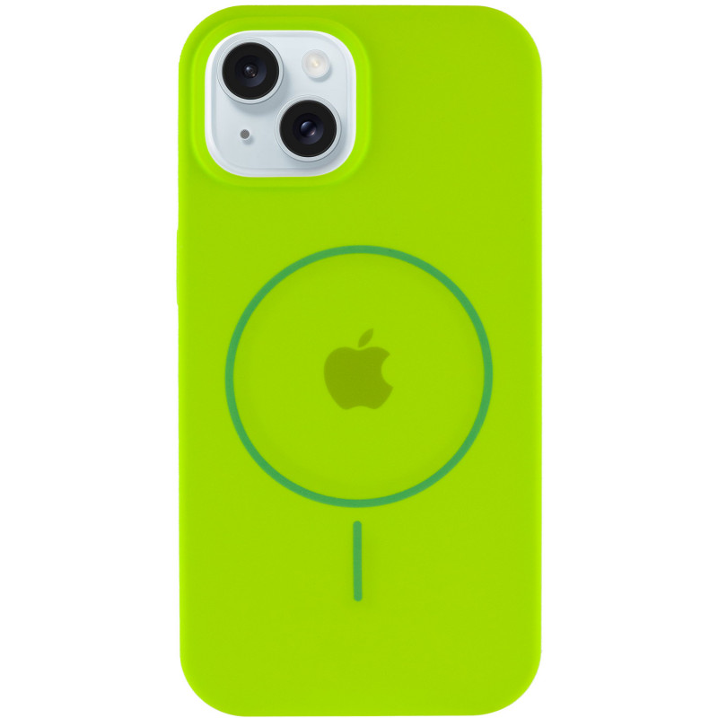 Фото Чохол Silicone Case Full Protective (AA) with Magnetic Safe на Apple iPhone 15 Plus (6.7") (Салатовий / Neon green) на vchehle.ua