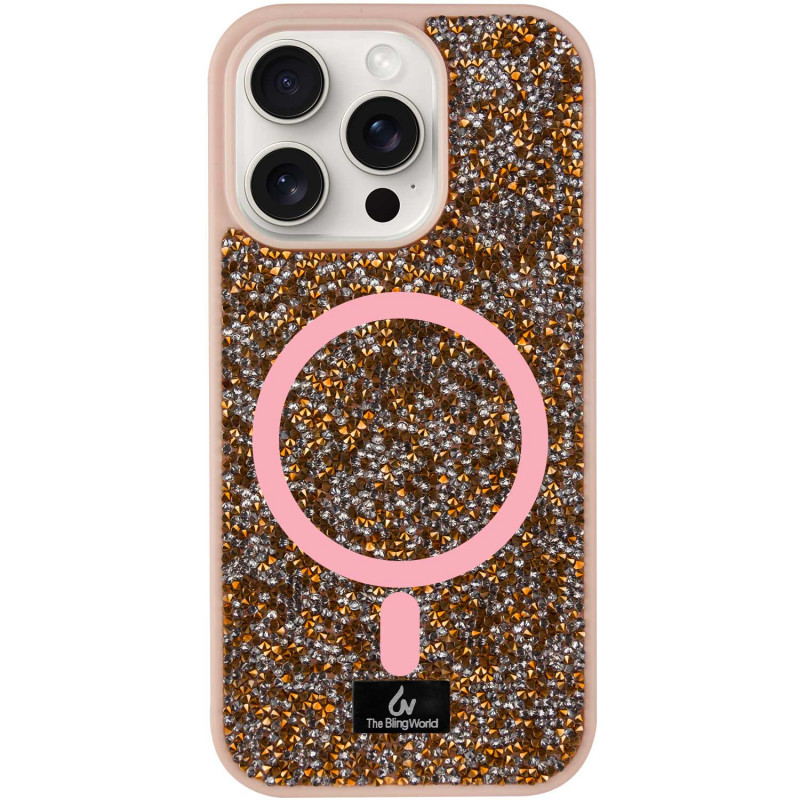 TPU чехол Bling World Rock Diamond with Magnetic Safe для Apple iPhone 16 Pro Max (6.9") (Rose Gold)