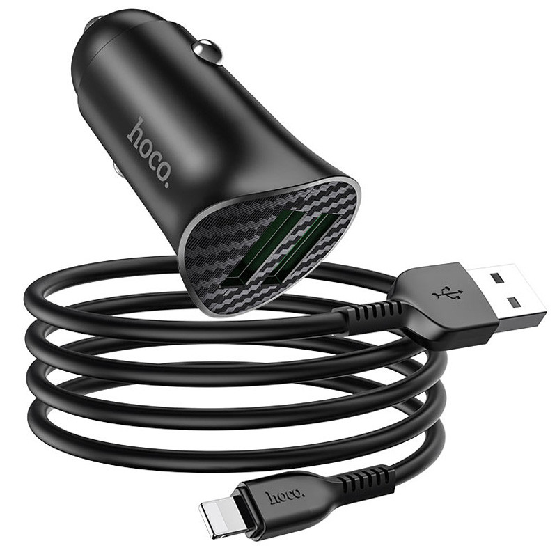 Фото АЗП Hoco Z39 QC3.0 (2USB) + Lightning (Чорний) на vchehle.ua