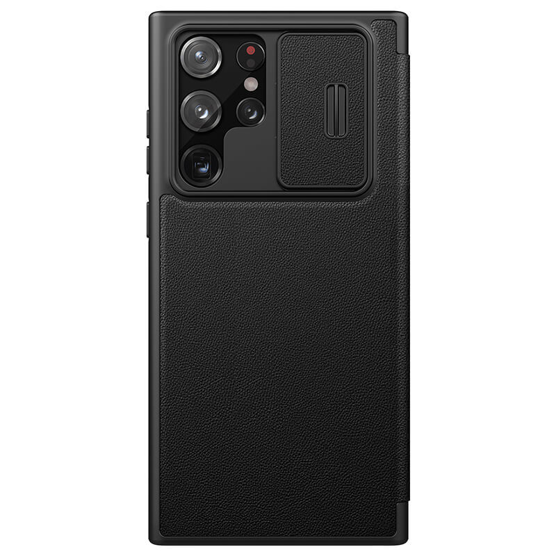 Фото Кожаный чехол-книжка Nillkin Qin Pro Plain Camshield для Samsung Galaxy S22 Ultra (Черный) на vchehle.ua