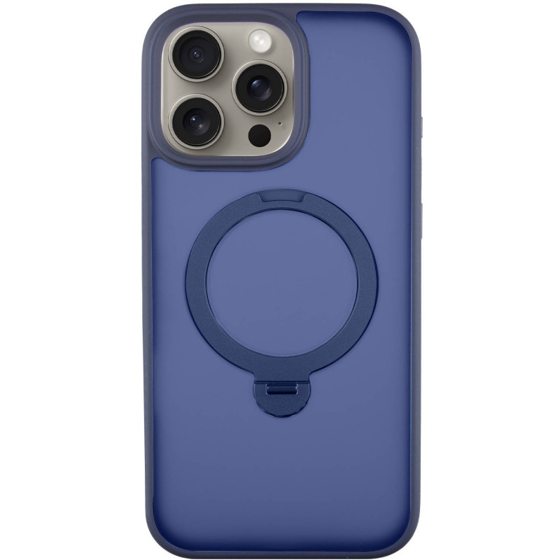 TPU+PC чехол Metal Buttons with Magnetic Safe Colorful HQ Ring для Apple iPhone 14 Pro Max (6.7") (Dark Blue)