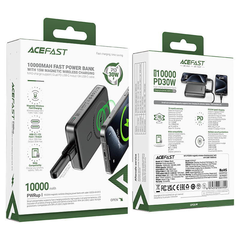 Фото Портативное ЗУ Power Bank Acefast M10 PD30W с БЗУ 10000 mAh (Black) на vchehle.ua