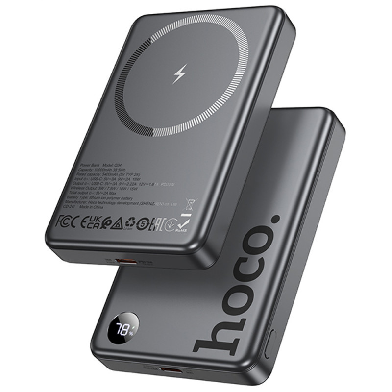 Портативное ЗУ Power Bank Hoco Q34 Clever PD20W с БЗУ 10000 mAh (Metal gray)