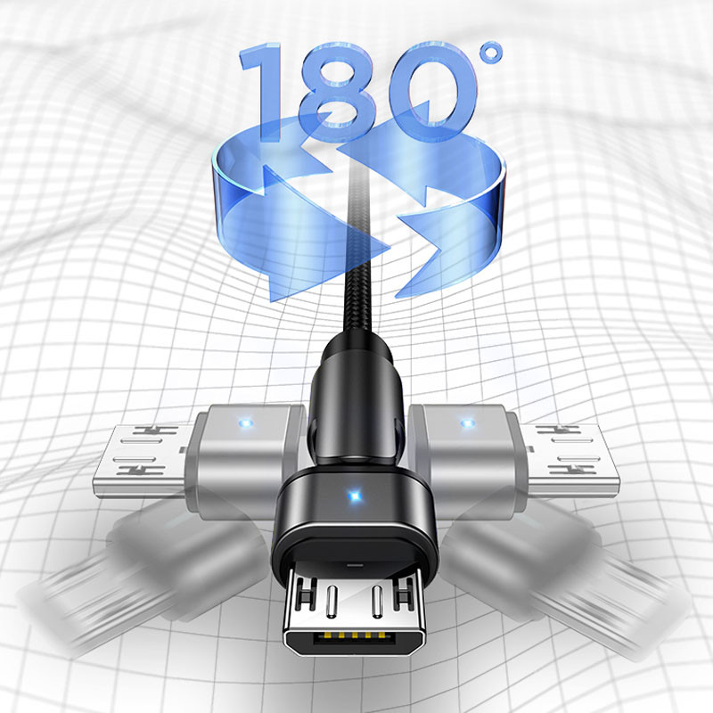 Фото Дата кабель USAMS US-SJ478 U60 Rotatable USB to MicroUSB (1m) (Черный) на vchehle.ua