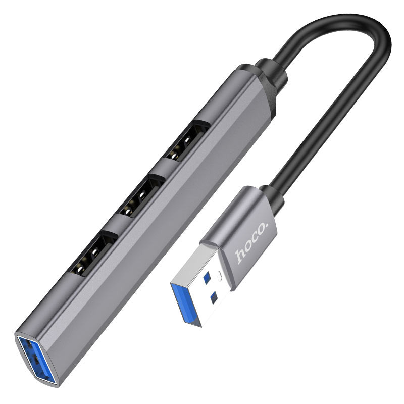 Переходник Hoco HB26 4in1 (USB to USB3.0+USB2.0*3) (Metal gray)