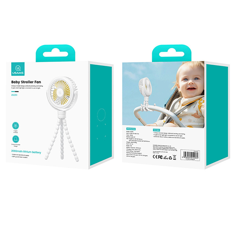 Замовити Портативний вентилятор Usams ZB289 Baby Stroller fan 2000mAh (White) на vchehle.ua