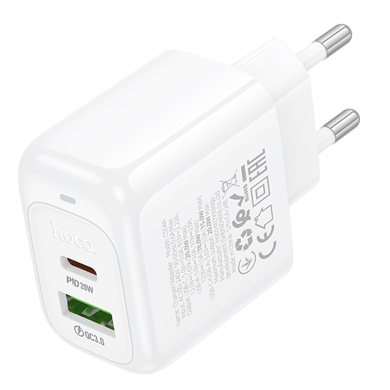 Фото СЗУ Hoco CS54A Surplus PD20W+QC3.0 (1USB-A/1C) (White) на vchehle.ua