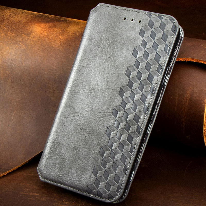 Фото Шкіряний чохол-книжка GETMAN Cubic (PU) на Xiaomi Redmi 9C (Сірий) на vchehle.ua