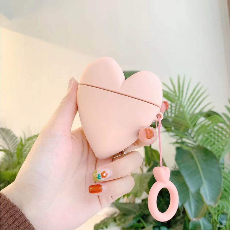 Фото Силиконовый футляр Lucky Heart series для наушников AirPods 1/2 + кольцо (Розовый) в магазине vchehle.ua