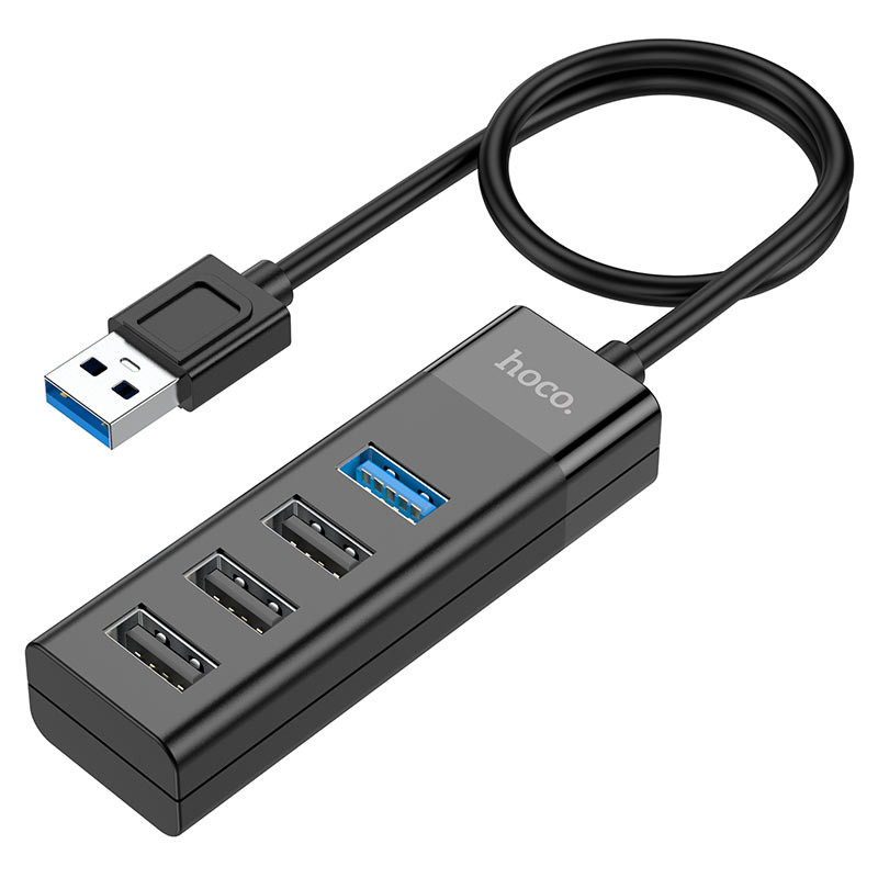 Фото Переходник Hoco HB25 Easy mix 4in1 (USB to USB3.0+USB2.0*3) (Черный) в магазине vchehle.ua