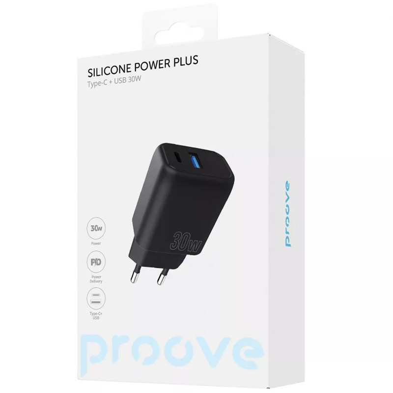 Фото МЗП Proove Silicone Power Plus 30W (Type-C+USB) (Black) на vchehle.ua