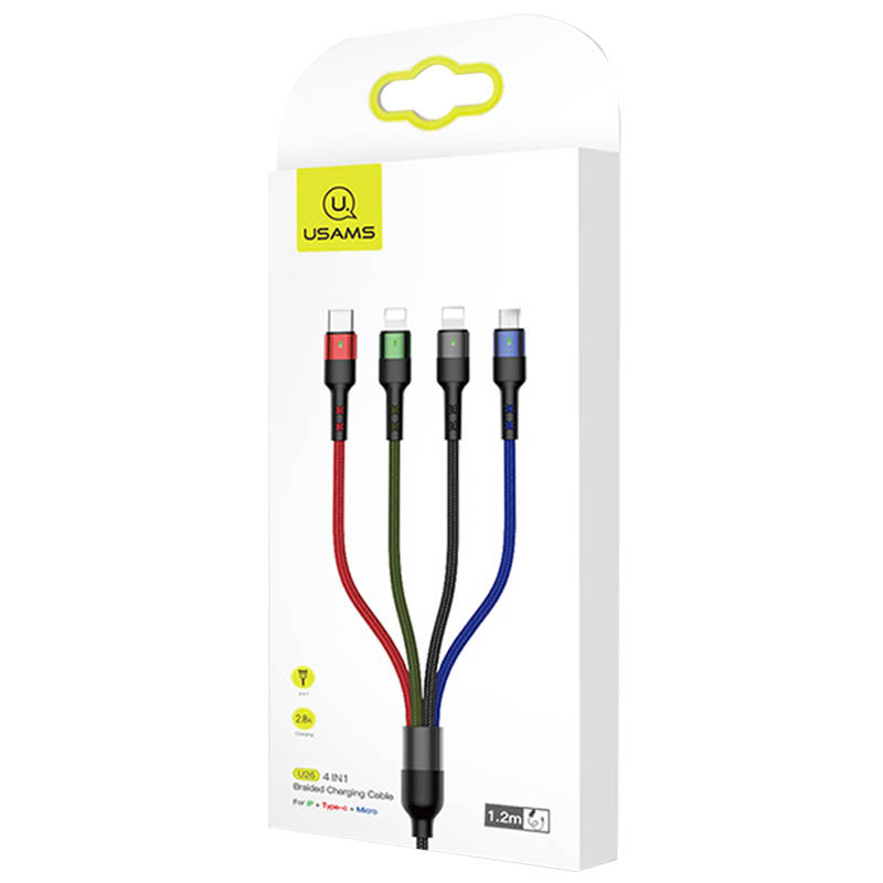 Купити Дата кабель Usams US-SJ411 U26 4in1 USB to Combo 2A (0.35m) (Чорний) на vchehle.ua