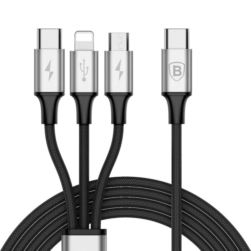

Дата кабель Baseus Rapid Series 3in1 (Type-C to Micro USB + Lightning + Type-C) (1.2m) (Чорний) 937445