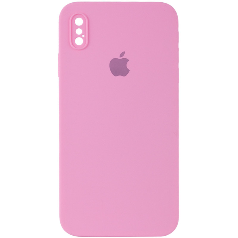 Чохол Silicone Case Square Full Camera Protective (AA) на Apple iPhone XS / X (5.8") (Рожевий / Light pink)