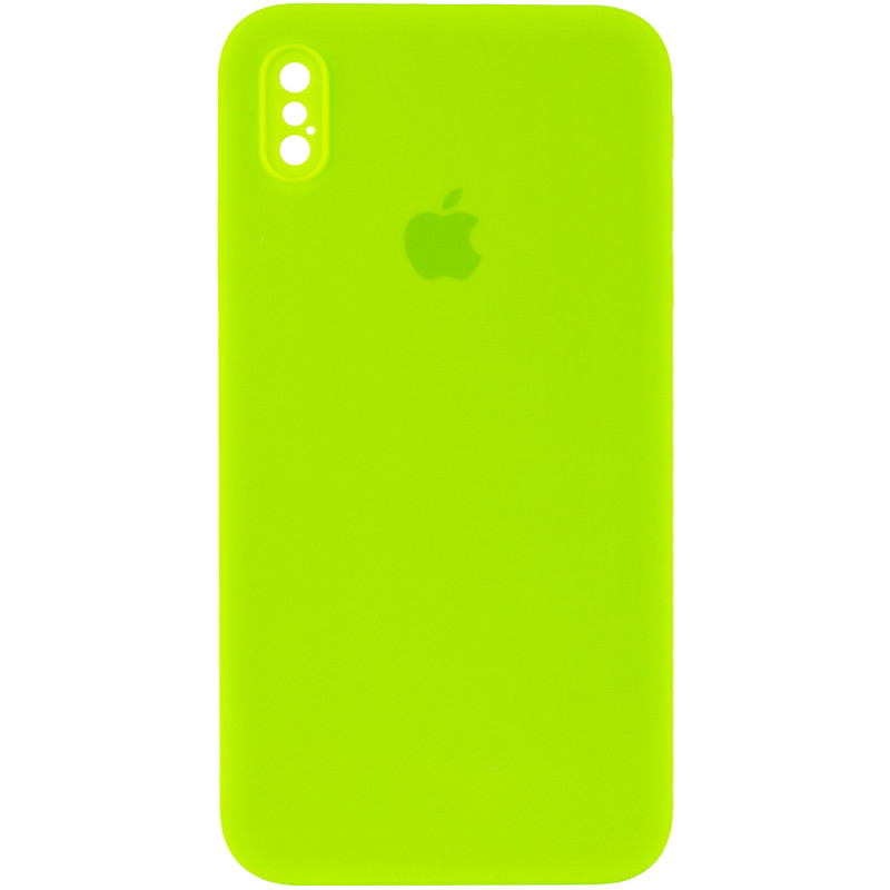 Чохол Silicone Case Square Full Camera Protective (AA) для Apple iPhone X / XS (5.8") (Салатовий / Neon green)