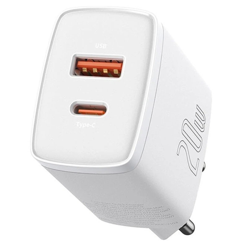 Фото СЗУ Baseus Compact Quick Charger 20W QC+ PD (Type-C + 1USB) (CCXJ-B) (White) на vchehle.ua