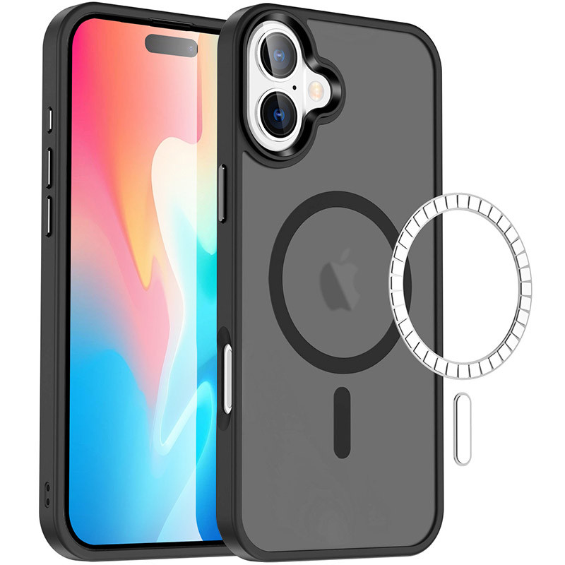 TPU+PC чехол Metal Buttons with  Magnetic Safe Colorful для Apple iPhone 16 Plus (6.7") (Черный)