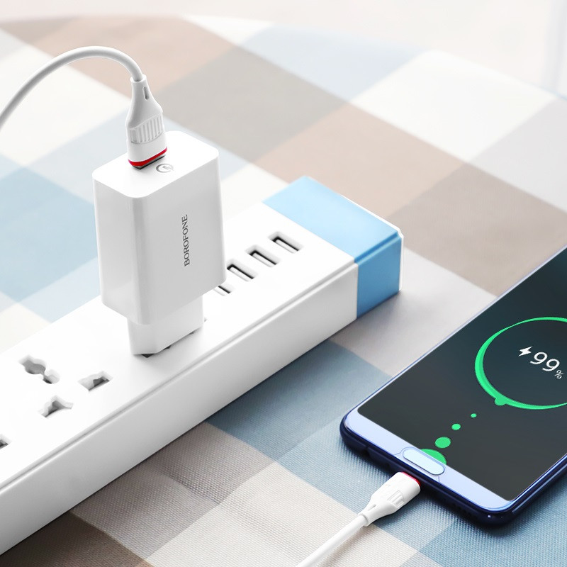 Купить СЗУ Borofone BA21A Long journey QC3.0 3A (1USB-A) + кабель USB to Type-C (Белый) на vchehle.ua