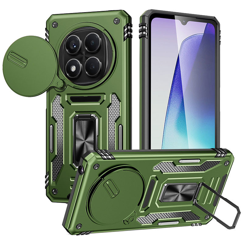 Ударопрочный чехол Camshield Army Ring для Xiaomi Redmi Note 14 Pro 4G (Оливковый / Army Green)