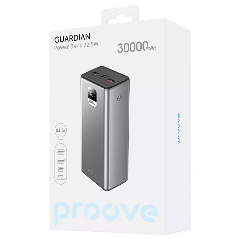 Фото Портативное зарядное устройство Proove Guardian 22.5W 30000 mAh (Metal gray) в магазине vchehle.ua