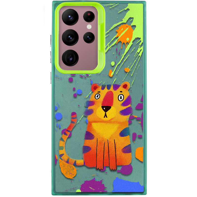 TPU+PC чохол TakiTaki Graffiti magic glow на Samsung Galaxy S22 Ultra (Shocked tiger / Green)