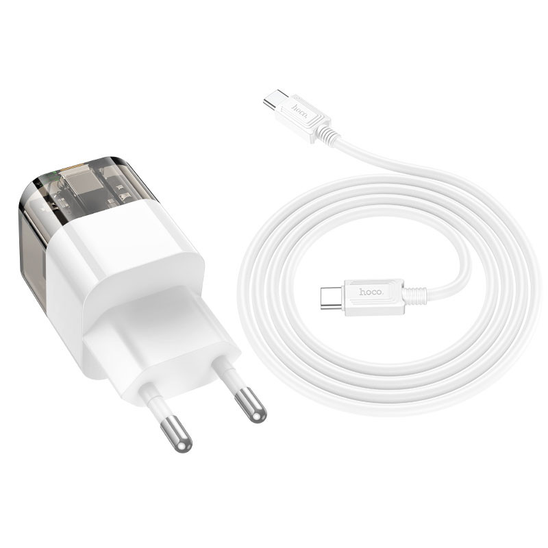 Фото СЗУ Hoco C131A Platium PD30W+QC3.0 (1USB-A/1C) + кабель Type-C to Type-C (Transparent black) в магазине vchehle.ua