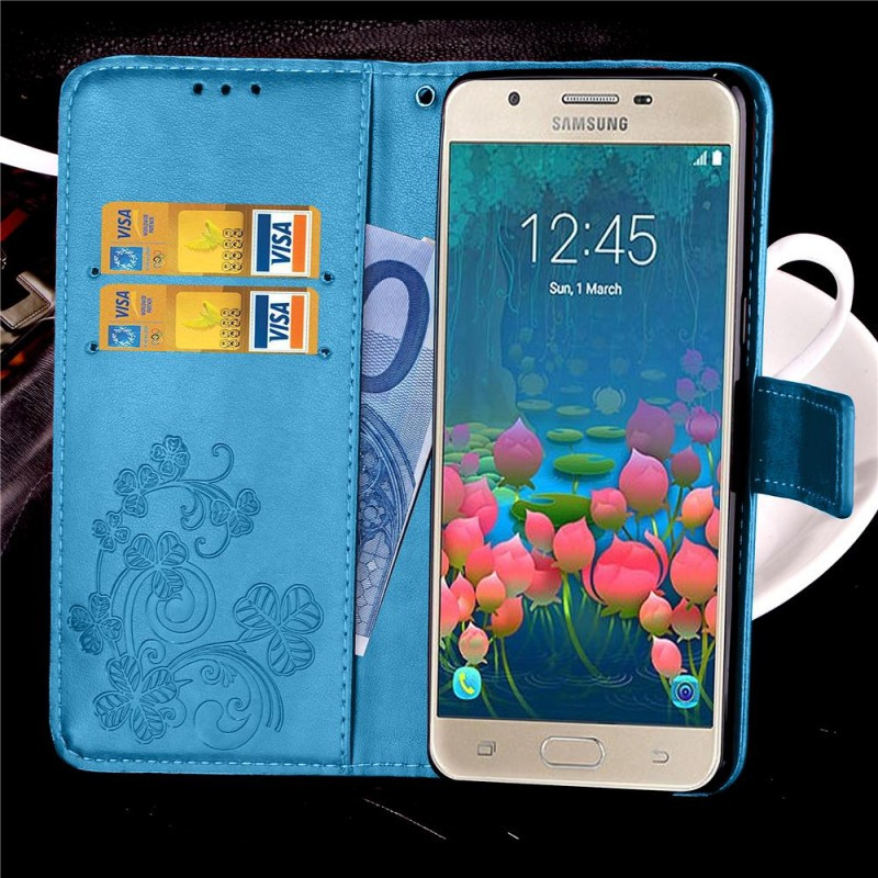 Кожаный чехол (книжка) Four-leaf Clover с визитницей для Samsung A320 Galaxy A3 (2017) (Синий) в магазине vchehle.ua