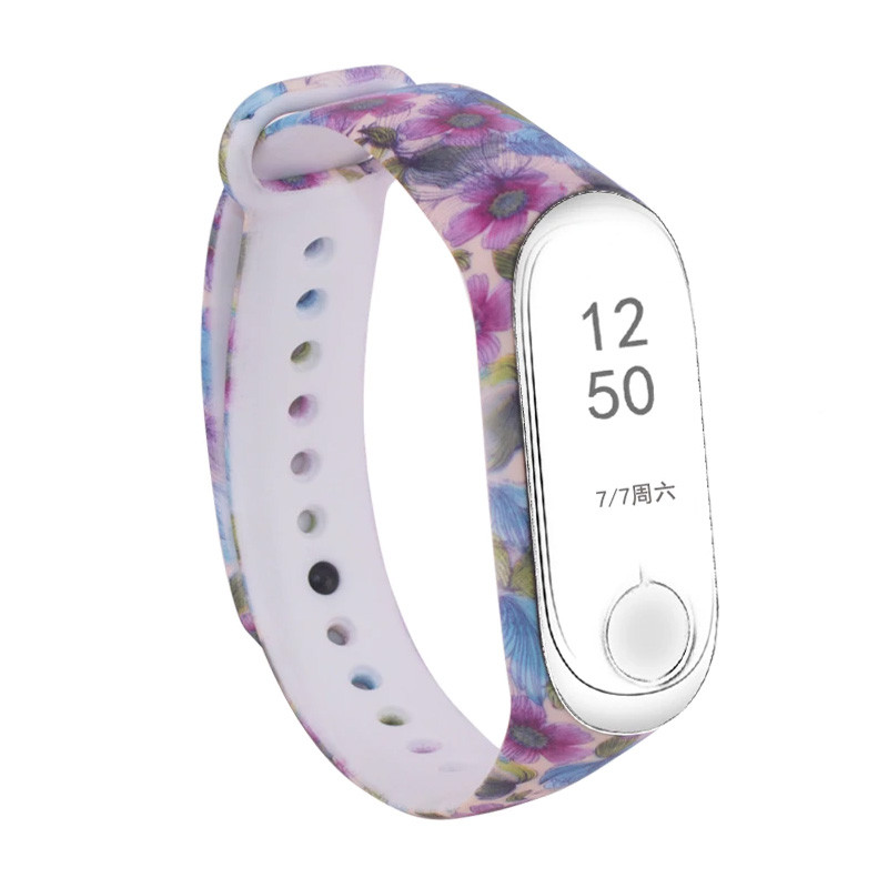 

Силиконовый ремешок с рисунком для Xiaomi Mi Band 3/4 (Фиолетовые квіти / Бежевий) 902982