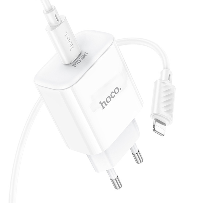 Фото МЗП Hoco C76A Pro Majestic PD30W (1USB-C) + кабель Type-C to Lightning (White) на vchehle.ua