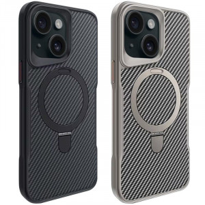 TPU+PC чехол Metal Buttons with Magnetic Safe Carbon Ring для Apple iPhone 15 (6.1")