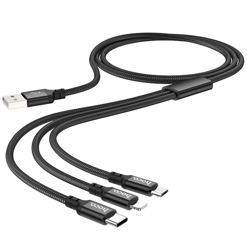 Фото Дата кабель Hoco X14 Times Speed 3in1 (Lightning+Micro USB+Type-C) (1m) (Черный) в магазине vchehle.ua