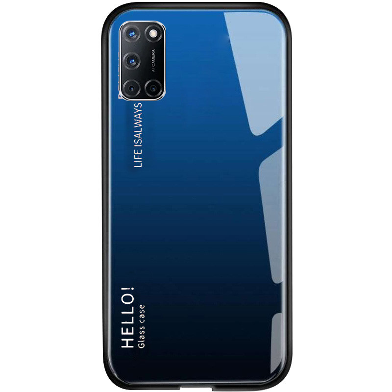 TPU+Glass чехол Gradient HELLO для Oppo A52 / A72 / A92 (Синий / Черный)