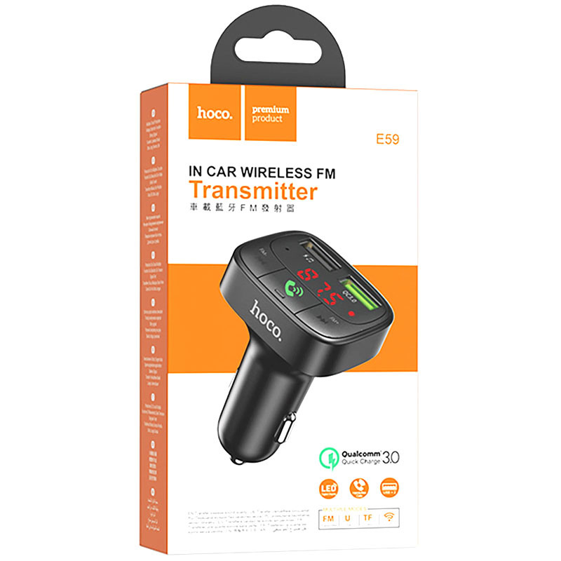 Купити АЗП FM модулятор Hoco E59 Promise 18W (2USB-A) (Чорний) на vchehle.ua
