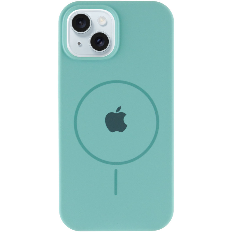 Фото Чехол Silicone Case Full Protective (AA) with Magnetic Safe для Apple iPhone 15 Plus (6.7") (Бирюзовый / Marine Green) на vchehle.ua