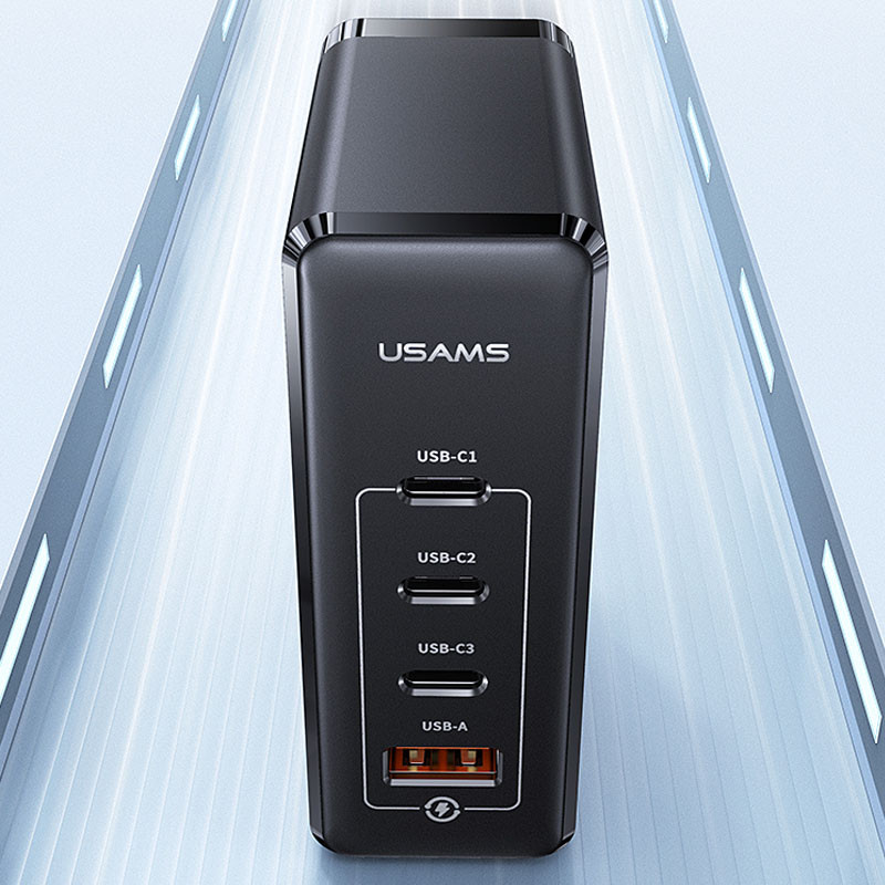 Фото СЗУ Usams US-CC163 T50 100W 4 Ports ACCC GaN Fast Charger (Black) в магазине vchehle.ua