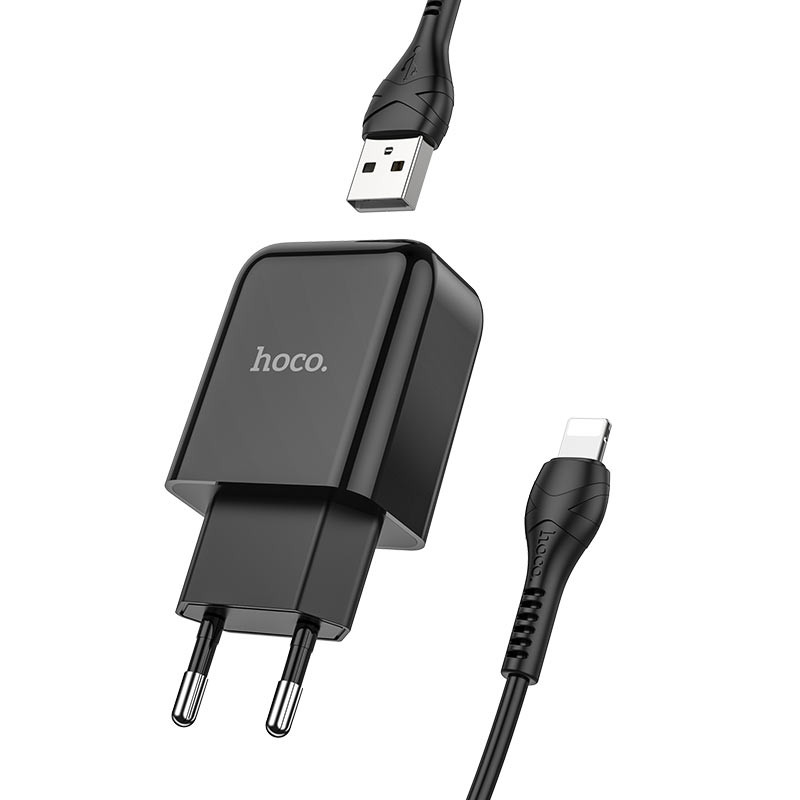 Фото СЗУ HOCO N2 (1USB/2.1A) + USB - Lightning (Чорний) на vchehle.ua
