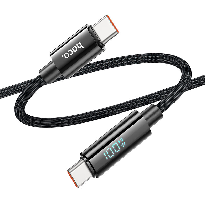 Фото Дата кабель Hoco U125 Benefit 100W Type-C to Type-C with display (1.2m) (Black) в маназині vchehle.ua